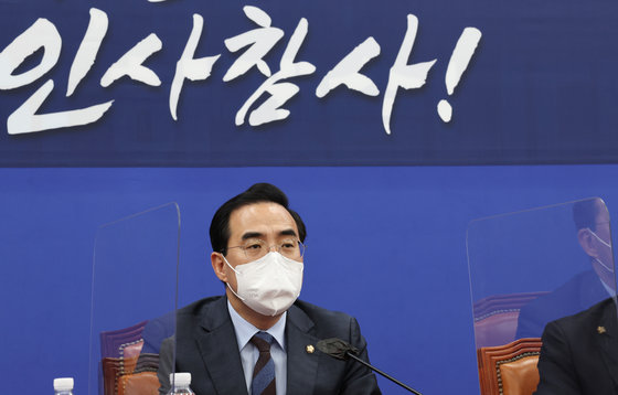 박홍근 더불어민주당 원내대표가 6일 국회에서 ‘윤석열 정부 1기 내각 인사청문회 중간보고’ 기자간담회를 갖고 있다. (공동취재)2022.5.6/뉴스1 © News1