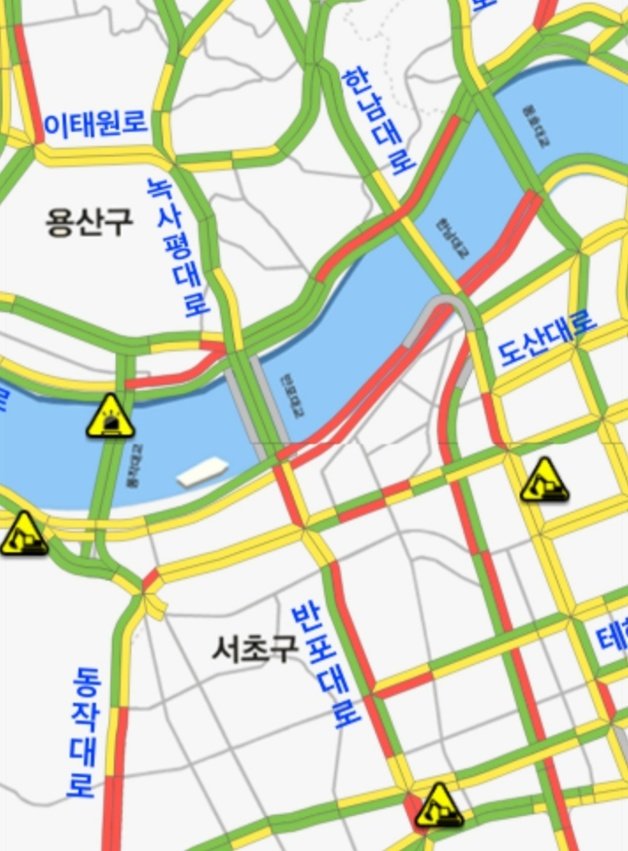 11일 오전 8시28분 기준 대통령 출근길 교통상황(서울교통포털 제공) © 뉴스1