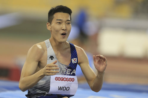 우상혁이 한국인 최초로 세계육상연맹 다이아몬드리그에서 우승했다. 도하=AP/뉴시스