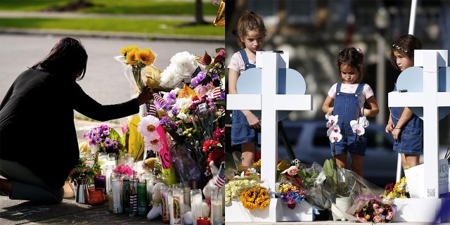 14일 버팔로 총기 난사 희생자를 추모하는 시민(왼쪽)과 24일 유벨디 초등학교 총기 난사 사건 희생자를 추모하는 어린이들 버팔로·유벨디=AP 뉴시스