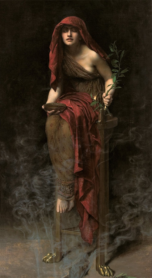 1892년 존 컬리어가 그린 ‘델피의 무녀’. 아폴론 신의 대리자였던 그는 땅 틈새에서 올라오는 연기에 취해 몽롱한 상태에서 신탁을 내렸다고 한다. 사진 출처 위키피디아