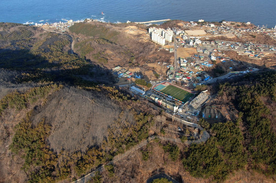 동해안 일대에 산불이 발생한지 사흘째를 맞이한 6일 강원 동해시 묵호동 일대 야산이 불에 타 검게 그을려 있다. 2022.3.6/뉴스1