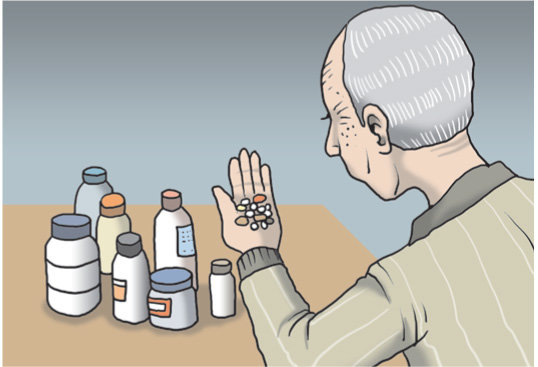고령자들은 여러 종류의 만성질환을 동시에 앓기 쉽고 많은 약을 복용하게 된다. 이런 약들이 부작용을 일으키면 노인증후군을 더 빨리 부를 수 있다. 동아일보 DB