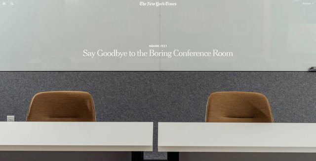 뉴욕타임스(NYT)는 코로나19 대유행을 거치면서 기업 회의실들이 변화를 거듭했다고 지난달 10일(현지 시간) 보도했다. NYT 기사 캡쳐