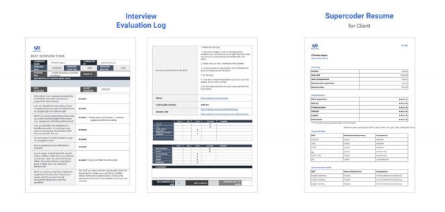 개발자 이력서와 슈퍼코더의 평가가 첨부된 추가 이력서. 고객은 이를 함께 확인할 수 있다, 출처=슈퍼코더