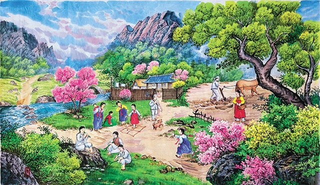 북한 작가 전순철의 ‘향촌의 봄’.