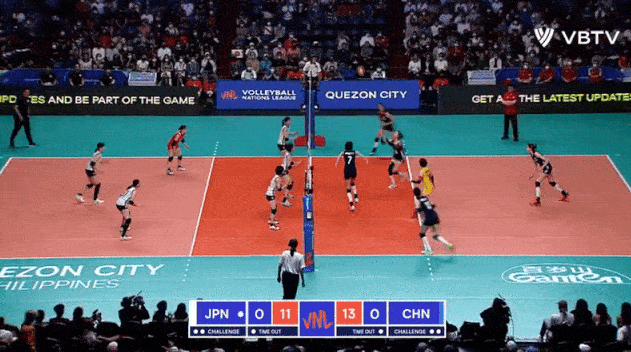 2022 FIVB VNL 일본-중국 경기 장면. 발리볼 TV 화면 캡처