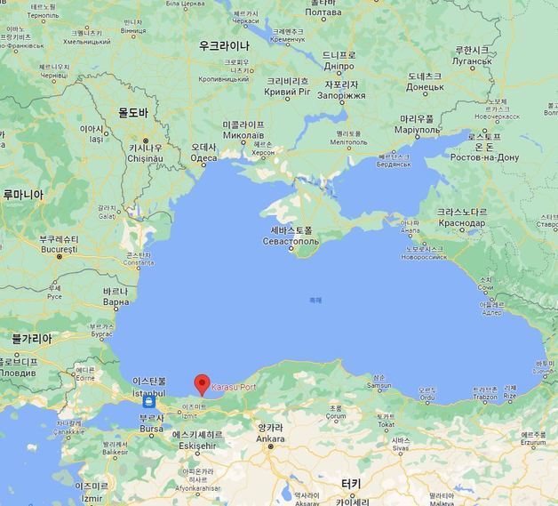 러시아 화물선이 억류된 튀르키예(터키)의 카라수 항구.(구글 지도 캡처). © 뉴스1