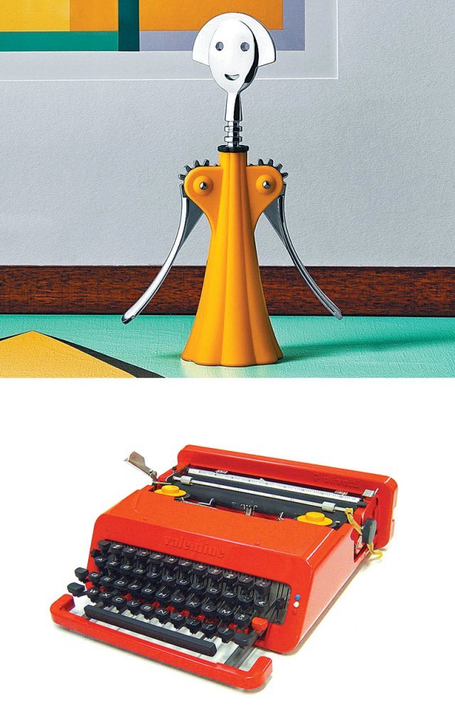 이탈리아 건축가이자 제품 디자이너인 멘디니가 1994년 디자인한 와인병 따개 ‘안나G’(위 사진). 이탈리아 산업디자인의 르네상스를 이끈 스위스 태생 건축가 겸 디자이너 에토레 소트사스가 1969년 디자인한 타자기 ‘밸런타인’. 사진 출처 archiexpo·위키피디아