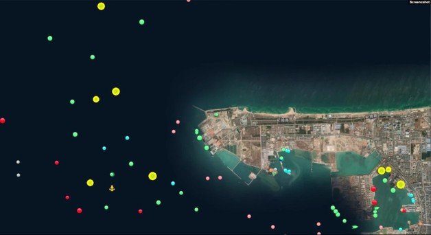 중국 룽커우항 일대에서 발견된 북한 선박(노란 점). (마린트래픽, MarineTraffic)© 뉴스1