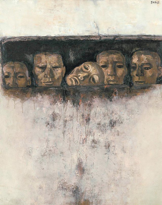 1973년 작품 ‘벽’. 어딘가에 갇힌 사람들의 울부짖는 표정이 참혹하다. 광주시립미술관 하정웅컬렉션 제공