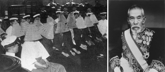 19세기 중반 이후 빈번해진 일본의 정치테러는 1930년대 정치·경제의 혼란상을 틈타 극심해졌다. 극우 장교들이 주축이 된 
혈맹단은 정재계 주요 인사들의 암살을 시행했다. 일부 해군 장교들은 1932년 5월엔 이누카이 쓰요시 총리의 관저에 난입해 총리를
 살해했다. 재판을 받는 혈맹단원들(왼쪽 사진)과 피살된 이누카이 총리. 사진 출처 위키피디아