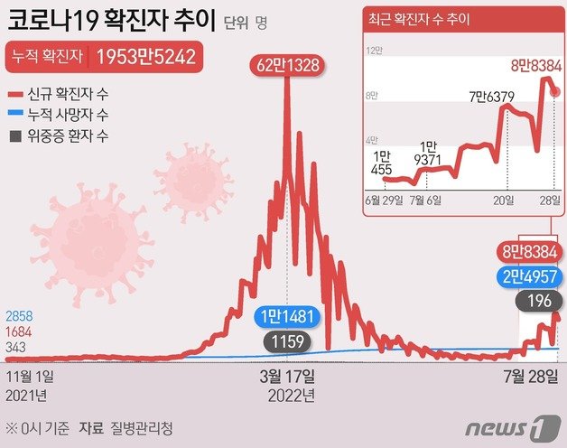 28일 코로나19 확진자 추이. 뉴스1