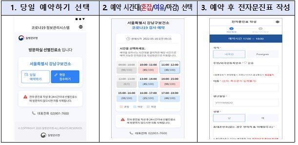 PCR 당일예약 시스템. 중앙재난안전대책본부 제공