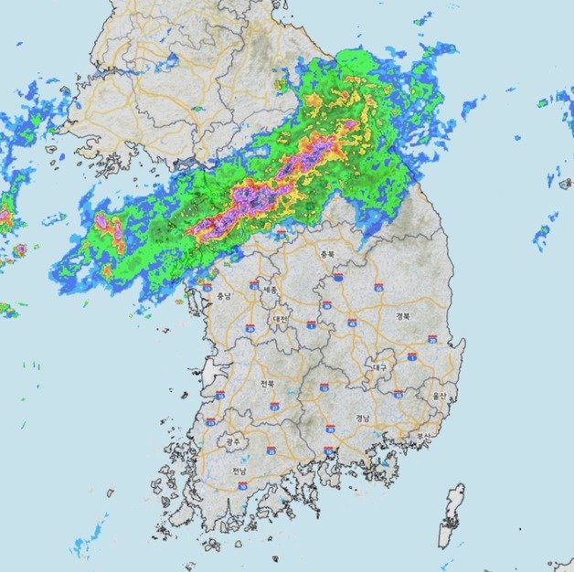 8일 오후 1시15분 기준 강수 초단기 예측(기상청 제공) 뉴스1