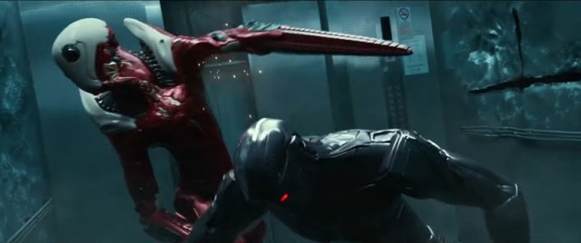 영화 '외계+인' 속 엘리베이터 격투 장면. 출처=CJ ENM Movie 유튜브 채널