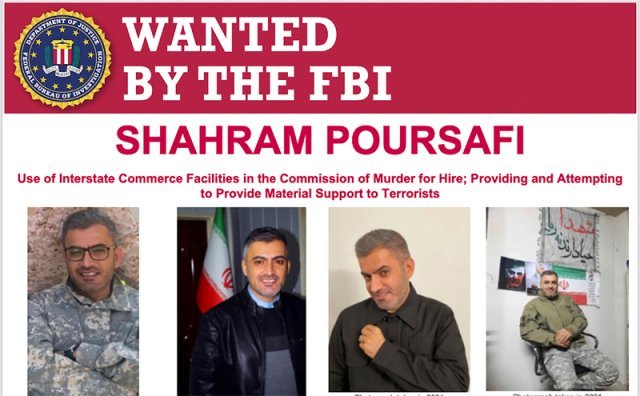 미국 연방수사국(FBI)이 10일 워싱턴에 배포한 이란 혁명수비대 소속의 샤흐람 푸르사피 공개 수배 전단. 워싱턴=AP 뉴시스