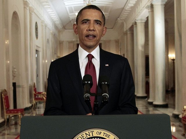 오사마 빈라덴 제거 작전 성공 후 백악관에서 대국민 연설을 하는 버락 오바마 대통령. 백악관 홈페이지