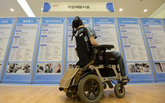 ‘2013 은평 장애인 일자리 정보한마당’에서 장애인 구직자가 채용정보를 살피고 있다. 2013.6.20/뉴스1