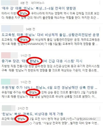 ‘한남노’ 오타 실수는 쉽게 찾아볼 수 있다. (네이버 제공)