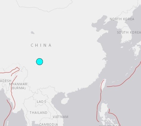 중국 쓰촨성 서부 캉딩현 인근에서 5일 규모 6.2 지진이 발생했다. 2022.09.05/뉴스1(USGS 갈무리)