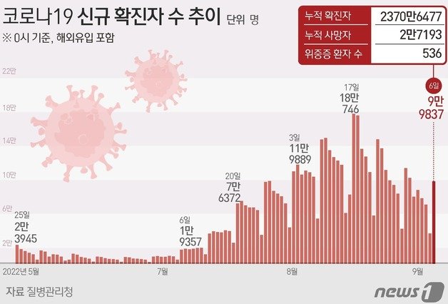 6일 코로나19 신규 확진자 수 추이 ⓒ News1