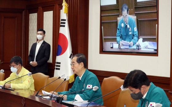 한덕수 국무총리가 7일 오전 서울 종로구 세종대로 정부서울청사에서 열린 코로나19 중대본회의에서 모두 발언을 하고 있다. 2022.9.7/뉴스1 ⓒ News1 김명섭 기자