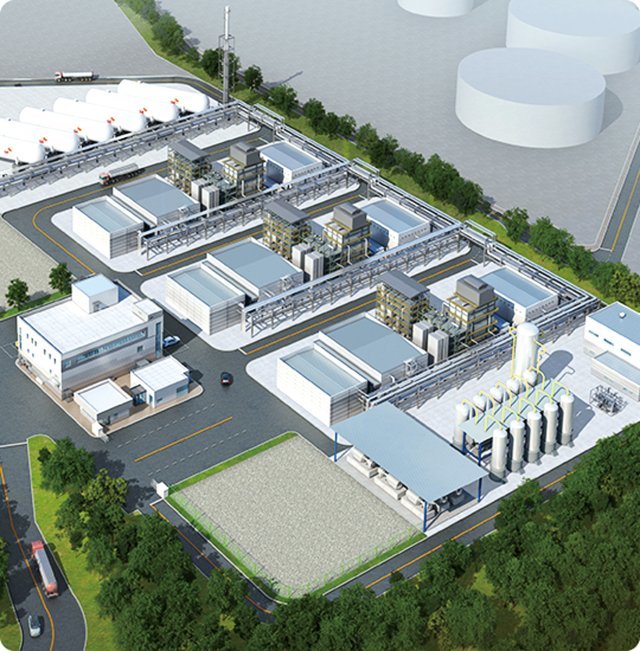 A bird’s-eye view of the hydrogen liquefaction plant SK E&S is building in incheon.