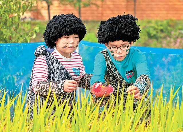 완주와일드&로컬푸드축제 프로그램 중 하나인 메뚜기잡기 놀이. 완주군 제공