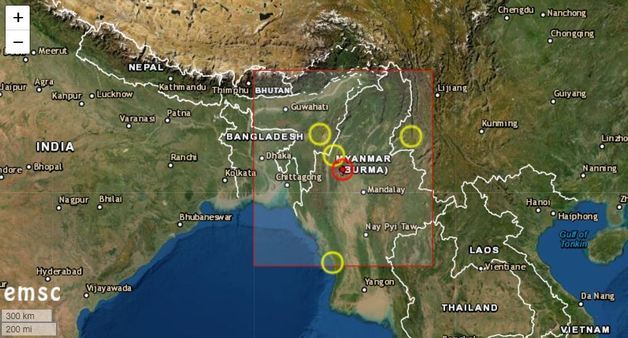 미얀마에서 규모 5.6의 지진이 발생했다. 유럽지중해지진센터(EMSC)