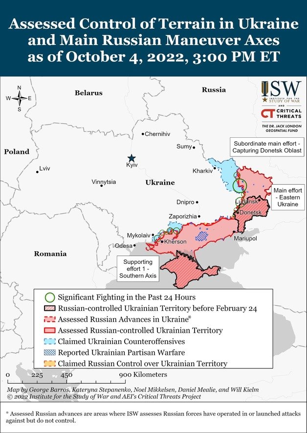 미국 전쟁연구소가 발표한 4일(현지시간) 우크라이나 전황