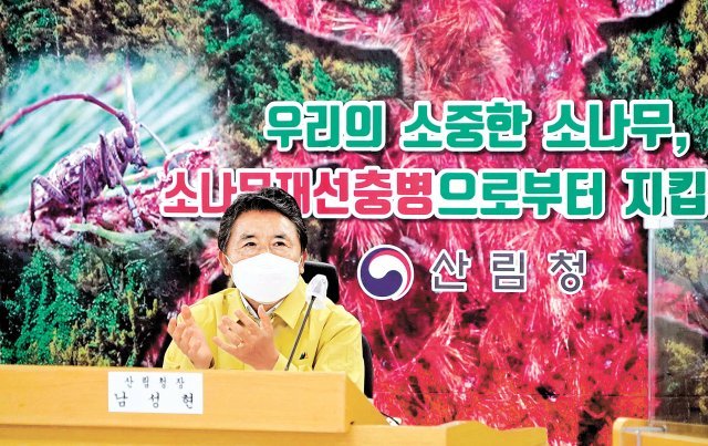 남성현 산림청장이 ‘2022 중앙·지방 합동 소나무재선충병 방제 대책회의’를 주재하고 있다. 산림청 제공