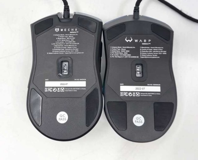 워프 메카 ZM2(왼쪽)와 워프 WM2(오른쪽)에 탑재된 PAW3370 옵티컬 센서 (출처=IT동아)