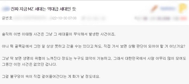 한 온라인 커뮤니티에 올라온 ‘이태원 참사’ 관련 조롱글.(온라인 커뮤니티 갈무리)