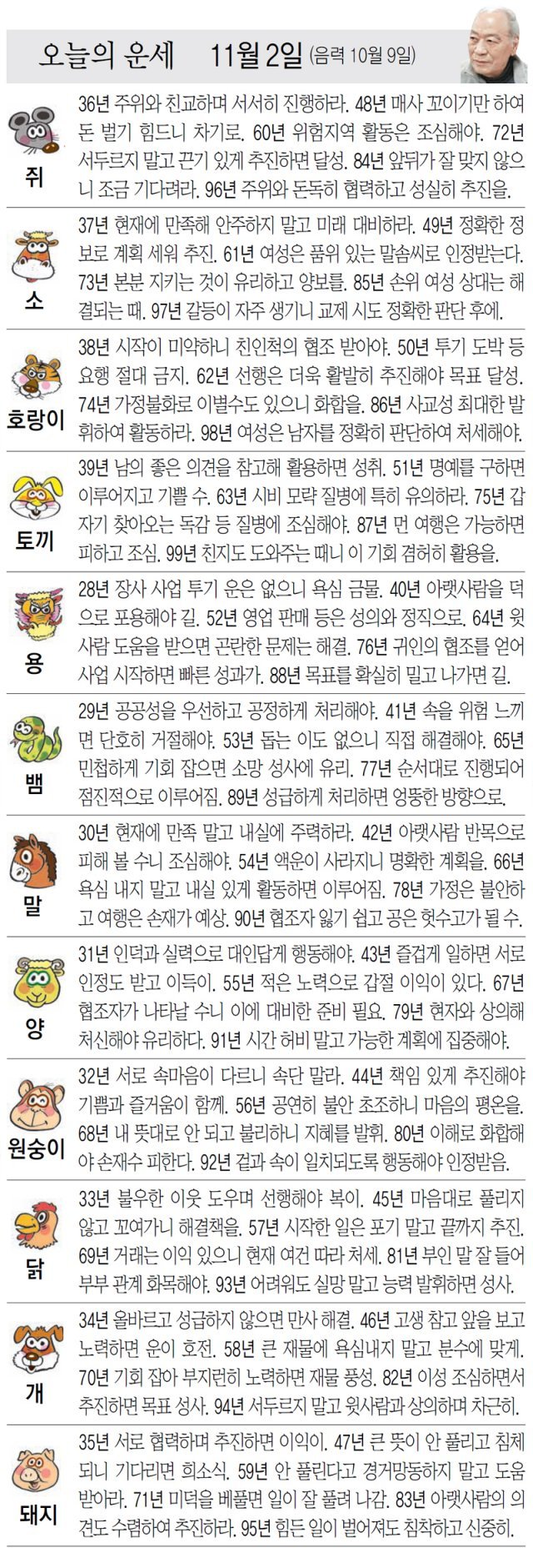 오늘의 운세/11월 2일]