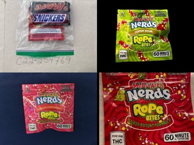 캐나다의 60대 남성과 50대 여성이 아이들에게 나눠준 대마 사탕과 초콜릿. (캐나다 위니펙 경찰 제공)