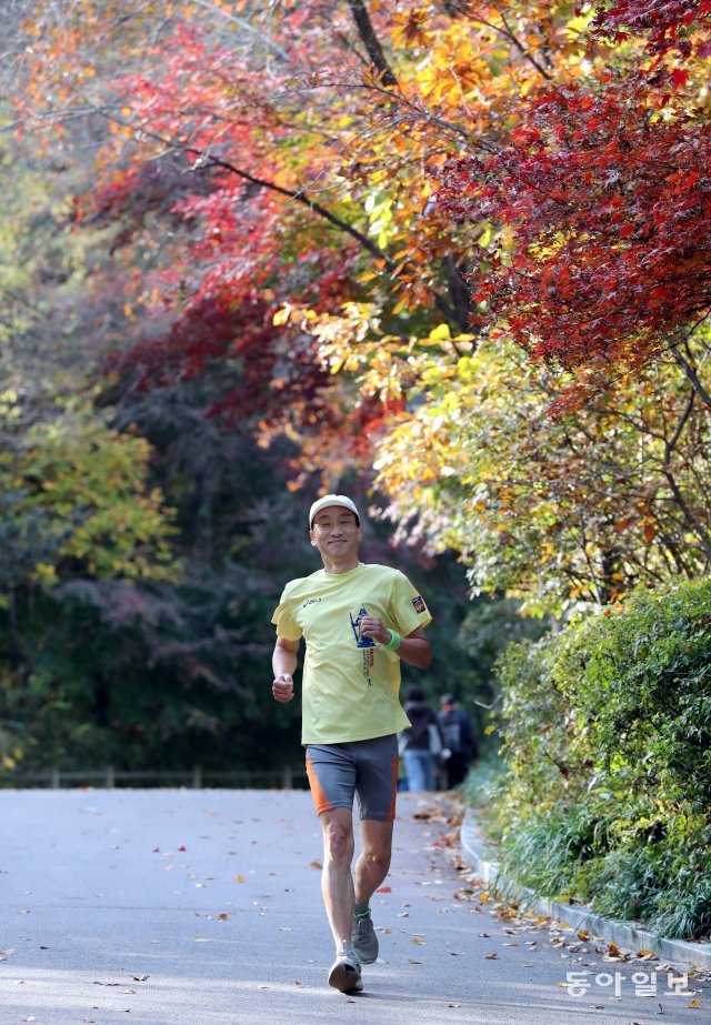 노수영 상무가 서울 남산을 즐겁게 달리고 있다. 이훈구 기자 ufo@donga.com