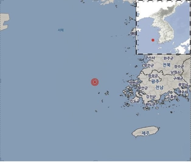 13일 낮 전남 신안 북서쪽 해상에서 규모 2.1의 지진이 발생했다. 광주지방기상청 제공