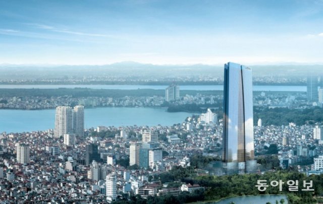 베트남 하노이시에 우뚝 솟아 있는 하노이 롯데센터. 하노이시에서 세 번째로 높은 건물이다. 두 번째로 높은 경남 하노이 랜드마크 타워 역시 한국 기업이 건설했다. 동아일보 DB