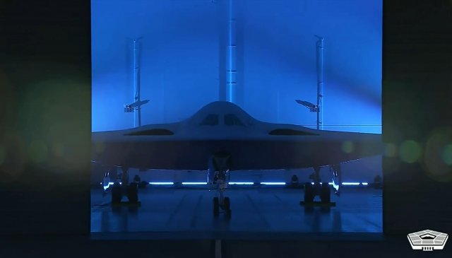 미 국방부가 2일(현지시간) 캘리포니아 팜데일에서 ‘B-21 레이더’ 공개행사를 열었다. 미 국방부 제공