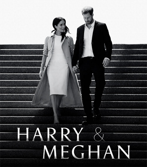 8일 공개 예정인 넷플릭스 6부작 다큐멘터리 ‘해리와 메건’ 공식 포스터. 영국 해리 왕자와 메건 마클 왕자빈이 손을 잡고 계단을 내려오고 있다. 넷플릭스 제공