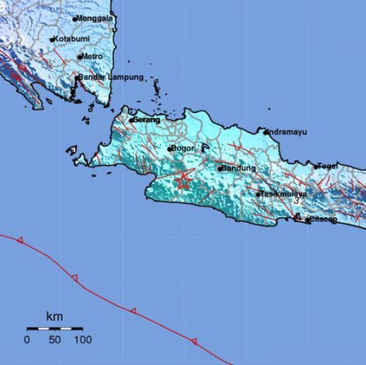 8일(현지시간) 인도네시아 서자바주 수카부미 부근에서 규모 6.1 강진이 발생했다. (인도네시아 기상기후지질청 화면 갈무리) 2022.12.08
