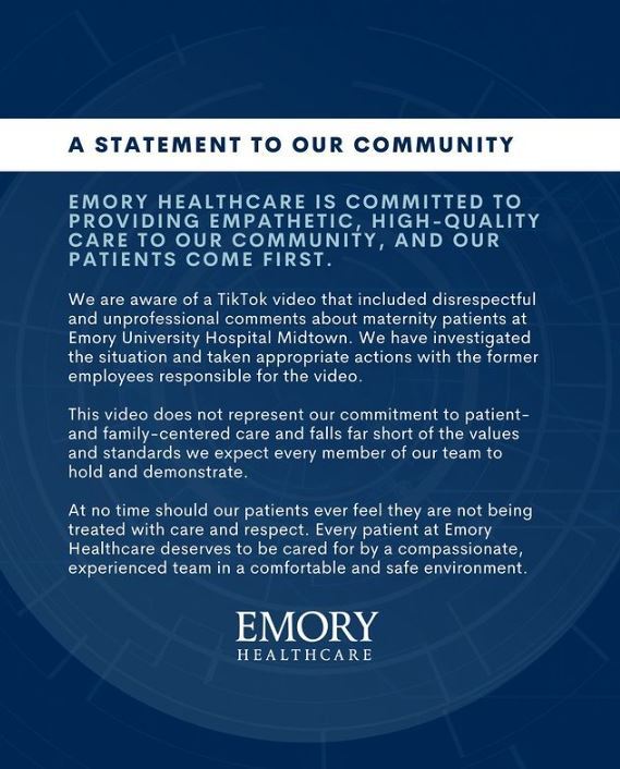 에머리대병원이 내놓은 성명. 인스타그램 캡처