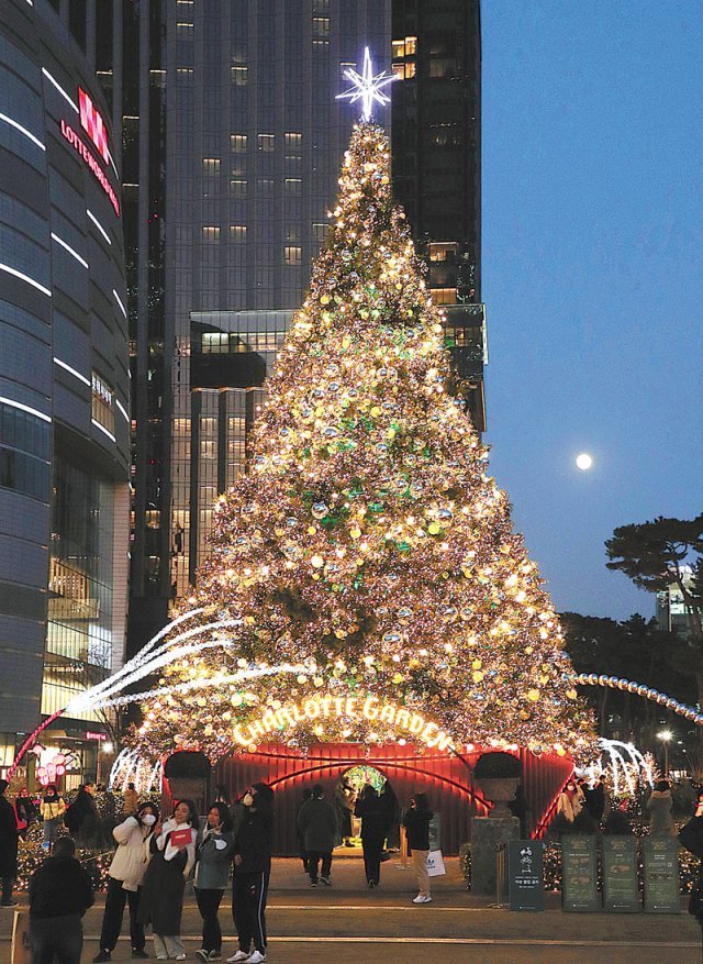 롯데월드타워 월드파크에 설치된 18m 대형 크리스마스 트리.