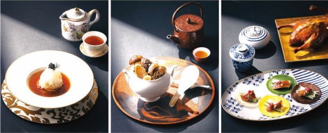 중식당 ‘페이(FEI)’에서 올겨울 선보이는 보양식 메뉴. 왼쪽부터 ‘캐비어 제비집’, ‘불도장’, ‘북경오리’.