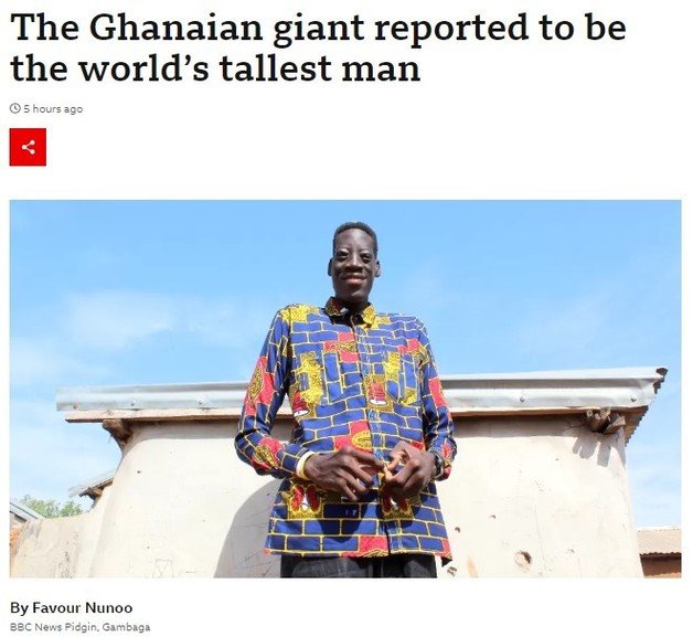 1일(현지시간) 영국 공영 BBC가 “가나의 거인이 세계 최장신으로 보고됐다”고 보도했다. (BBC 화면 갈무리) 2023.01.01