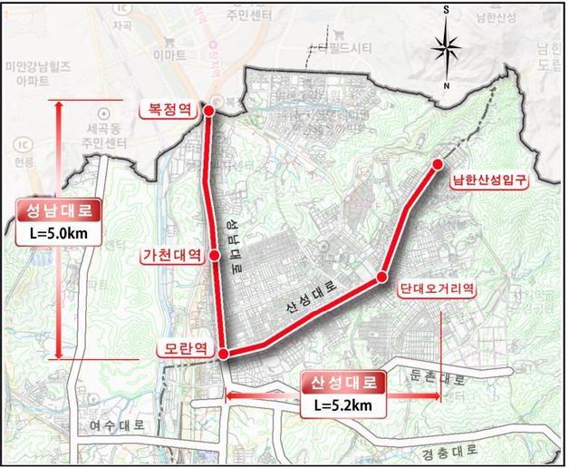 성남~복정 광역 BRT 노선도(국토교통부 제공)