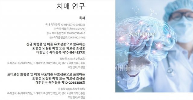 지에이치팜이 출원한 프테로신의 치매 치료 특허. 출처 = 지에이치팜