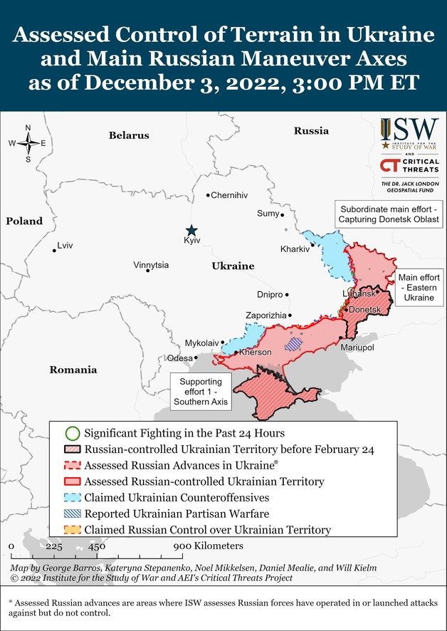 지난달 3일 기준 우크라이나 전황. 미 전쟁연구소(ISW).