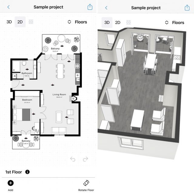 매직플랜은 건축 도면을 쉽고 빠르게 그릴 수 있게 돕는 앱이다. 평면도는 물론 3D 도면도 확인할 수 있다. 출처=매직플랜 앱 화면 캡처